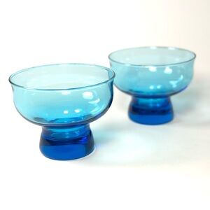 Vintage Footed Glasses, Blue, Anchor Hocking Tivoli, Set Of 2, Mid Century
